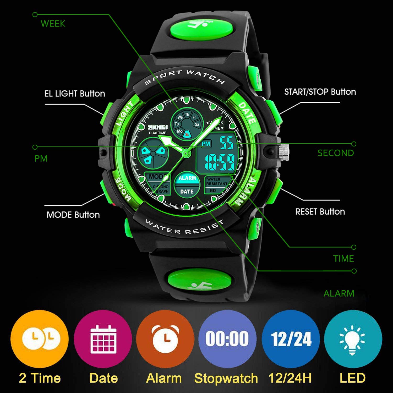 cofuo Kids Digital Sport Watch, Boys Girls Waterproof Sports Outdoor Watches Children Casual Electronic Analog Quartz Wrist Watches with Alarm Stopwatch