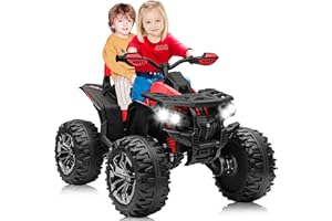 24V 2 Seater Ride on Toys, JOYRACER 4x4 Kids Quad ATV w/800W Powerful Engines, 9AH Battery Powered Electric Vehicle w/LED Light Bluetooth, MP3, USB, Spring Suspension, 4 Wheeler for Boy Girl, Red
