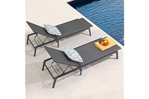 Patiorama Patio Chaise Lounge Set of 2, Aluminum Outdoor Folding Lounge Chair, All-Weather PE Rattan Wicker Adjustable Reclining Lounge Chair for Outside,Portable Sun Lounger for Beach Lawn Pool-Grey