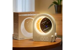 blonbar Sunrise Alarm Clocks for Bedrooms, Stepless Dimmable Moon Lamp Dual Alarm Clock Wake Up Light with 12Levels Volume for Heavy Sleepers, 10 Natural Sounds with Timer, Gifts for Women