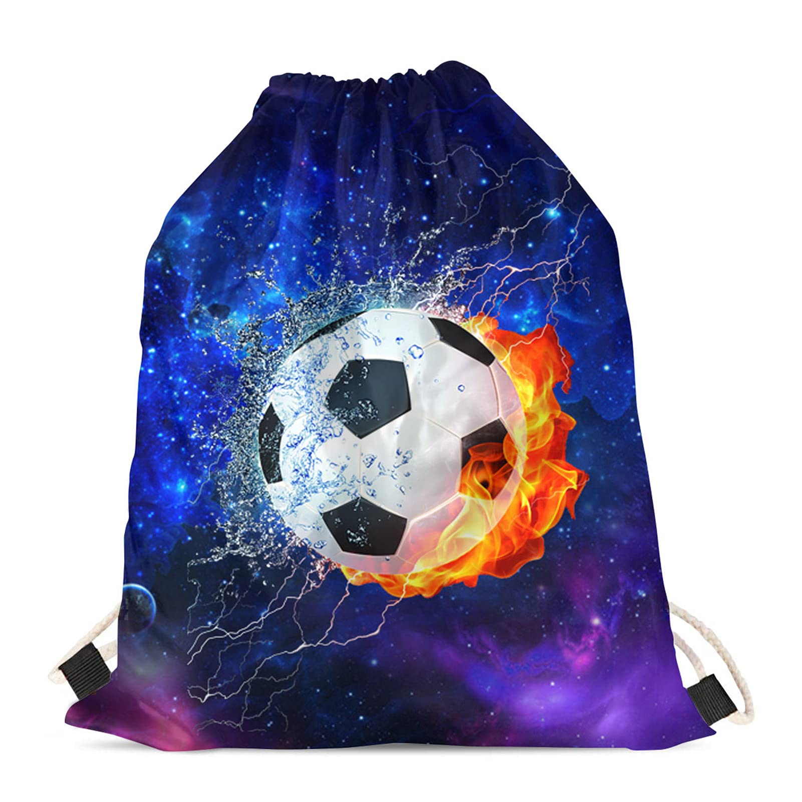 Showudesigns Football Galaxy Drawstring Bag for Boys Girls Party Favor Children Cinch Bag Beach Backpack for Travel Yoga Outdoor Daypack Blue