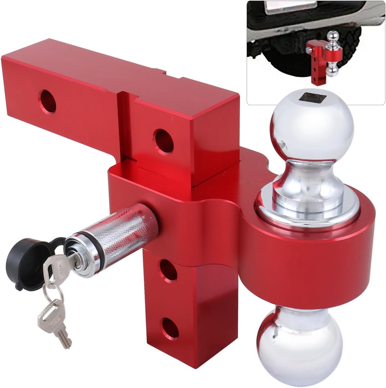 AJP Distributors 2" Trailer Receiver Truck RV 6" Drop Adjustable Red Aluminum Hitch