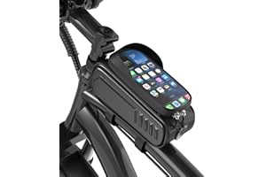 VARUN Bike Frame Bag with Touchscreen Window, Waterproof Phone Tube Bag, 1.6L Shockproof Top Tube Storage Pouch, Quick-Access Zipper, Fits Smartphones up to 7”