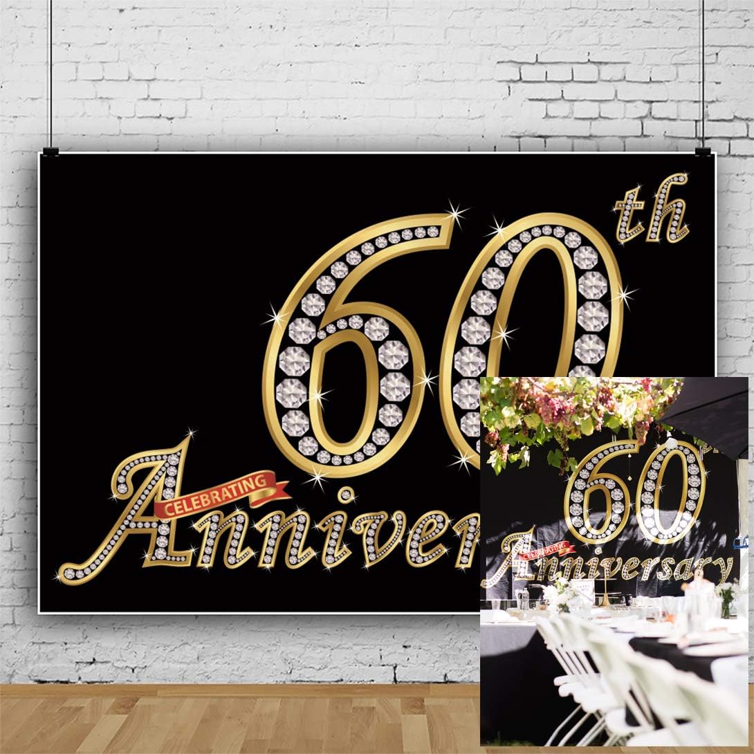 AOFOTO 7x5ft Happy 60th Anniversary Backdrop Silver Diamonds Old Couples Grandparents Wedding Day Party Company Institution School Founding 60 Years Photography Background Photo Studio Props