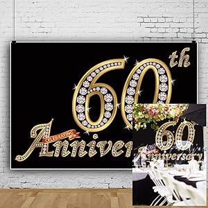 AOFOTO 7x5ft Happy 60th Anniversary Backdrop Silver Diamonds Old Couples Grandparents Wedding Day Party Company Institution School Founding 60 Years Photography Background Photo Studio Props