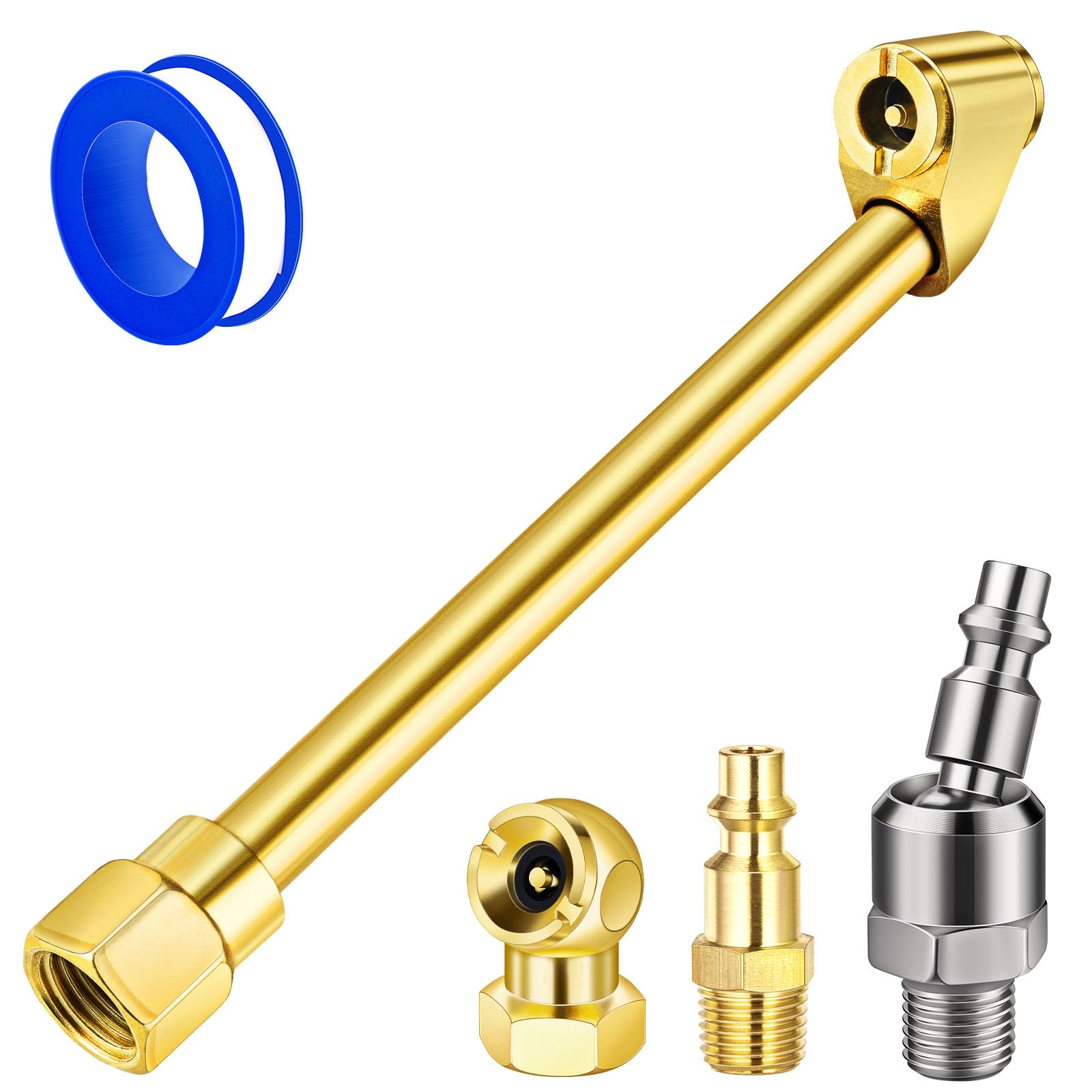 View 1 of 5-pack 360° Swivel Dual Head Air Chuck Kit, 1/4" Female NPT Closed Ball Tire Chuck with Standard Brass Quick Plug,2-Way Connection Tire Air Fill Kit for Tire Inflator Gauge and Air air compressor