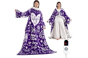 FAYKONCEN Wearable Heated Blanket for Women, Unique Christmas Birthday Gift for Wife, Electric Throw Blanket with Sleeves, Foot Pocket, Heated Robe for Mom, 3 Heat-Level & Timer, ETL Safe, Best Wife Ever Purple
