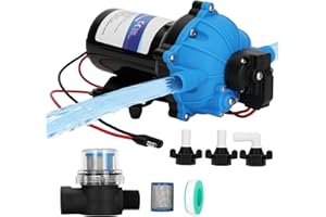 VIKUA Upgraded RV Fresh Water Pump, 12V DC 7GPM 70PSI, Five Chamber Self-Priming Diaphragm Pump with Heavy Duty Pressure Switch & Strainer for RV, Marine, Yacht, Caravan，3-year Warranty