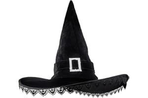 JUSTOTRY Halloween Witch Hat - Women Costume Black Witches Hats with Lace Fringe for Hallowee Decor Accessories Hocus Pocus Party Favor