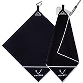VIGLORY Magnetic Golf Towel for Bag 18" x 18" with Clip Exclusive Cleaning Pocket Microfiber Waffle Ultra Absorbent Club Ball Cleaner Essential Golf Accessories and Gifts for Men Women(Black 1 Pack)