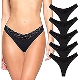 REORIA Womens Sexy Lace Seamless Thongs Panties for Women Cheeky No Show Breathable Underwear 5-Pack