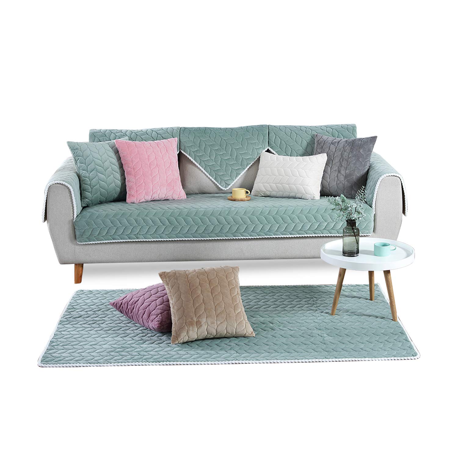 PETCUTE Sectional sofa cover sectional couch slipcovers l shaped sofa protector corner sofa cover90X90cmGreen