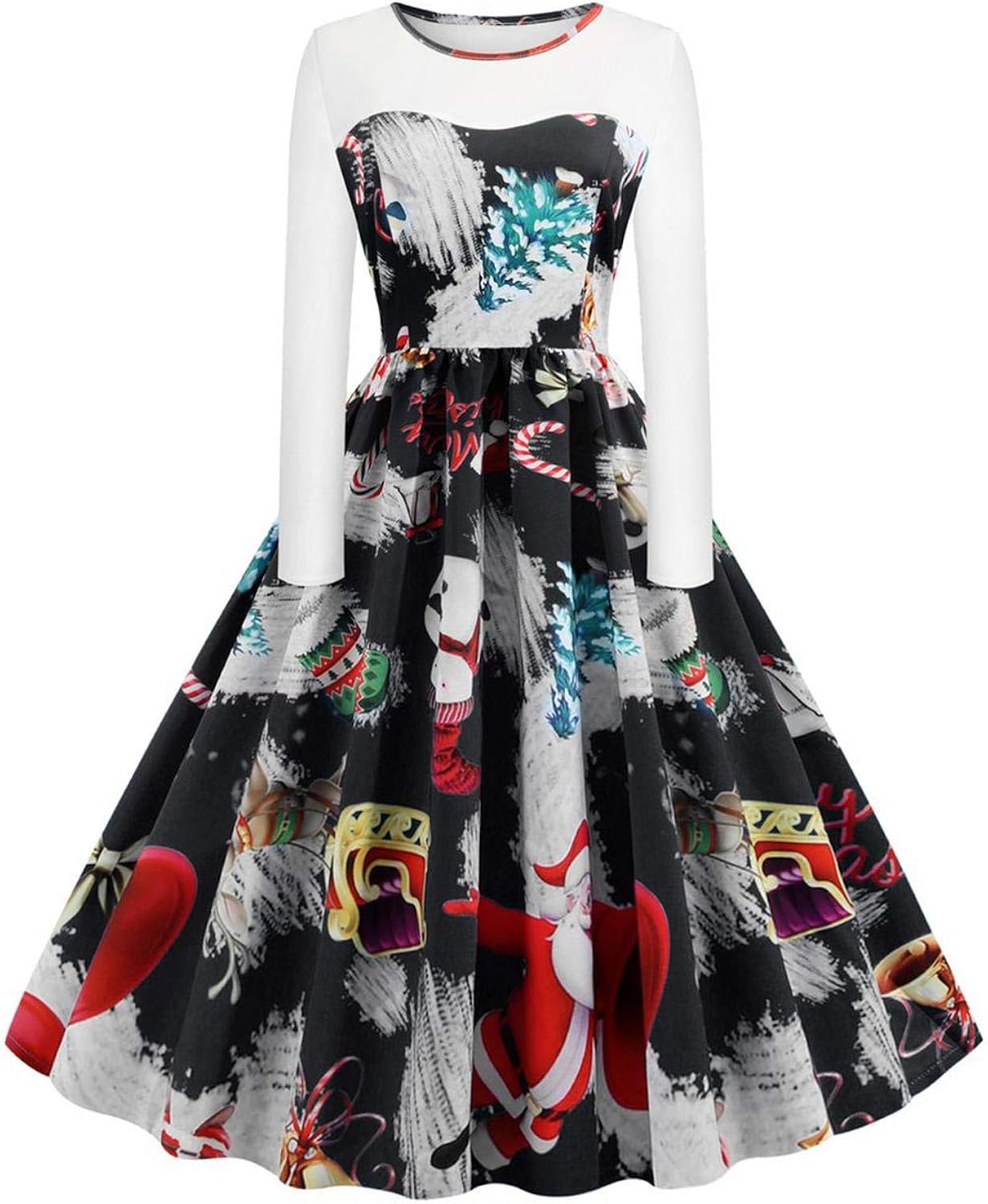 doublejune Christmas Dress Womens Vintage Christmas Printed Dress