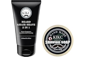 KIKC Shaving Soap and Shaving Cream Kit,Sandalwood Scent Shave Soap for Men,Shave Cream with Ocean Fragrance, a 3.5oz Soap, a 2 in 1 Shave Cream 150ml for Wet Shaving