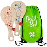 PICK A TOY Wooden Paddle Ball with String (Set of 2) with Green Carry Bag - Indoor Outdoor Toy: Kids Fun and Classic Paddleball Game for Boys and Girls, Party Favor Toys Ages 4+