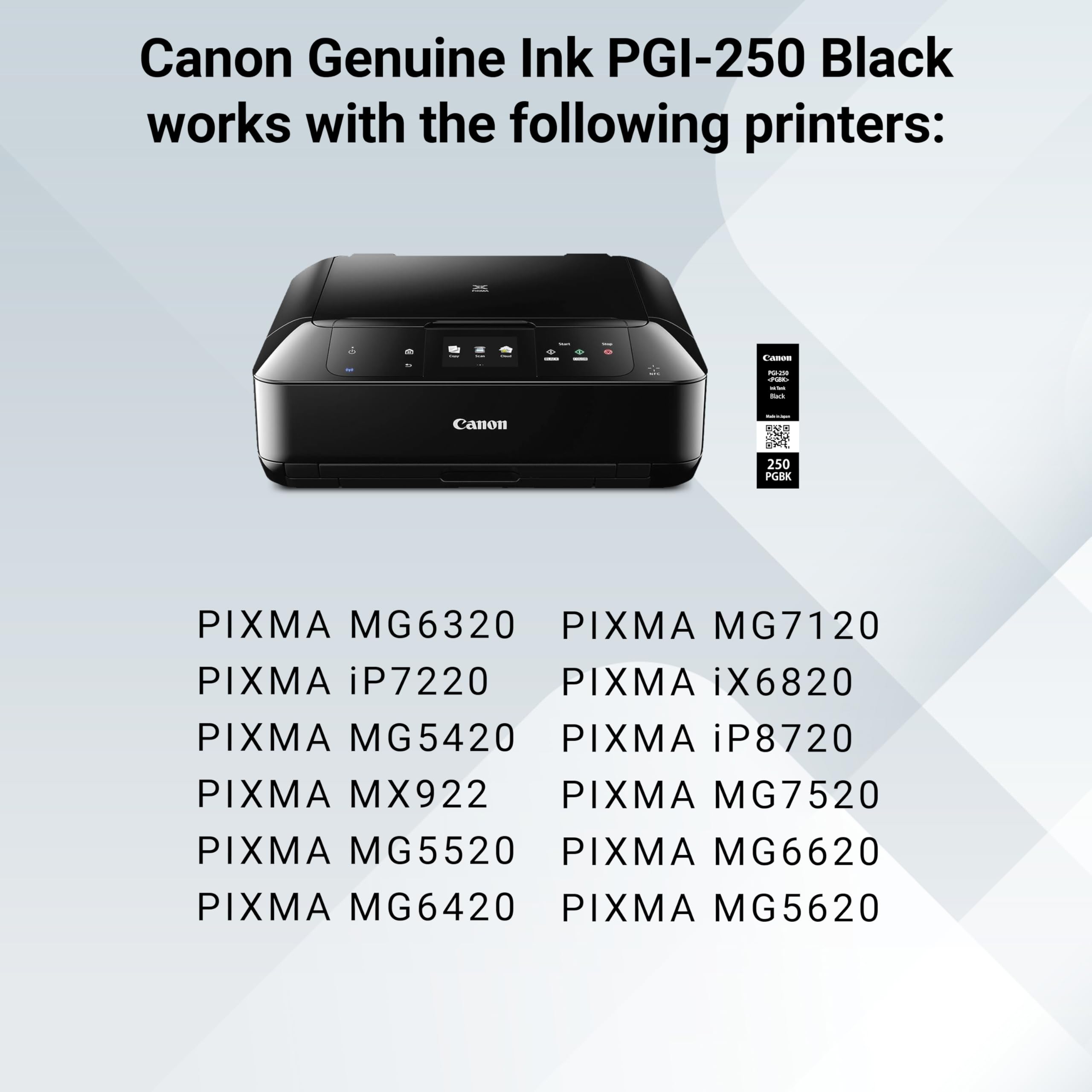 Canon PGI-250 Genuine Pigment Black Ink Tank, Compatible with MG6320, IP7220 & MG5420, MX922, MG5520, MG6420, MG7120, iX6820, iP8720, MG7520, MG6620, and MG5620 Printers