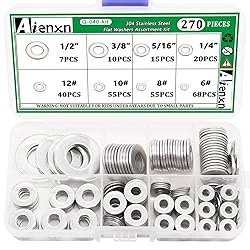 Aienxn 270PCS 8 SAE Sizes 304 Stainless Flat Washer