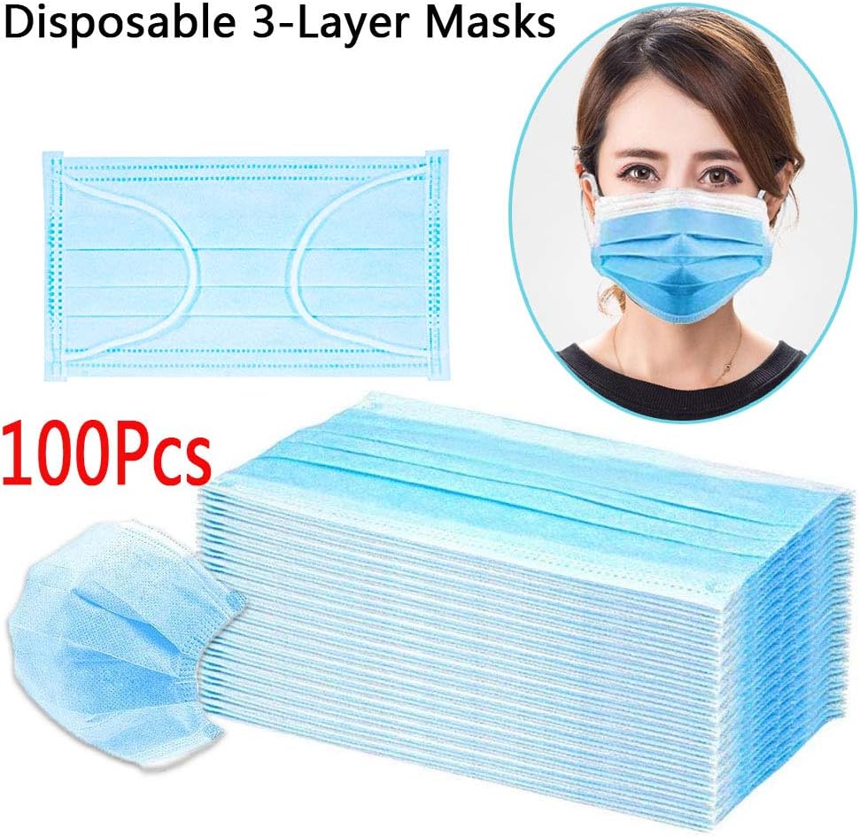 Disposable Face Masks,3Ply Breathable and Comfortable Masks with Earloop Anti Dust Breathable Disposable Earloop Mouth Face Mask,Thick 3-Layer Mouth Face Masks Protection and Personal Health 100PCS