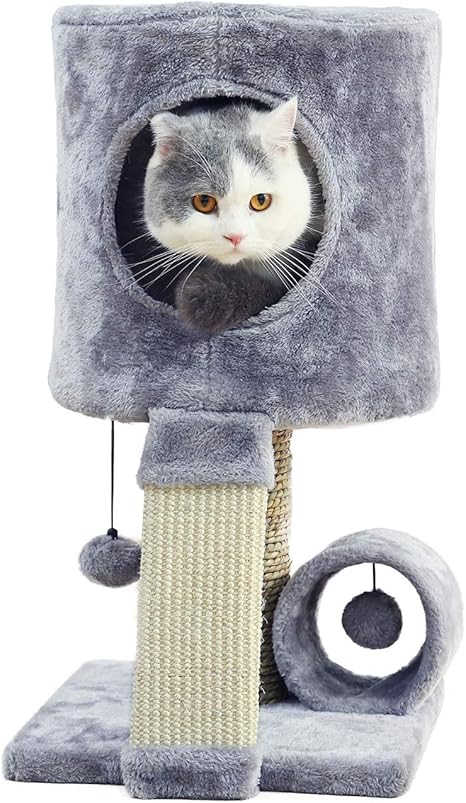 Pawz Road Petit Arbre à Chat Chaton Avec Poteaux Et Griffoir En Sisal Centre Dactivité Pour Chat Gris 31 31 51cm