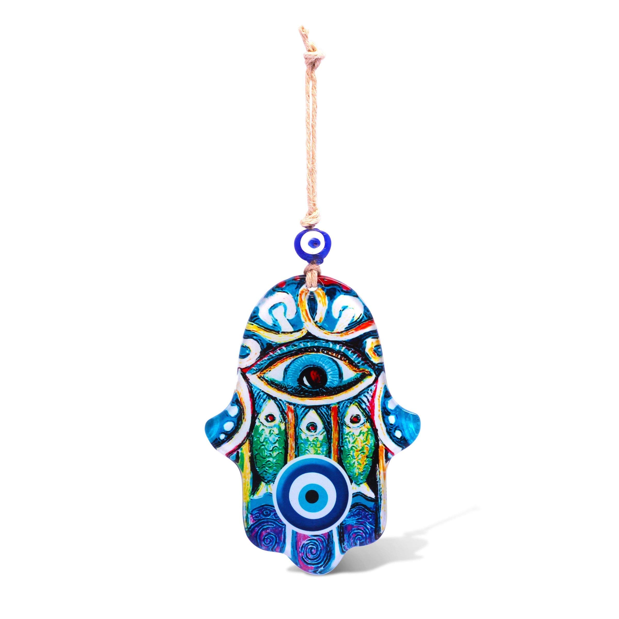 MYSTIC JEWELS Hamsa Wall Ornament (Hand of Fatima) Glass to Bring Health and Success Home (Colour 2)