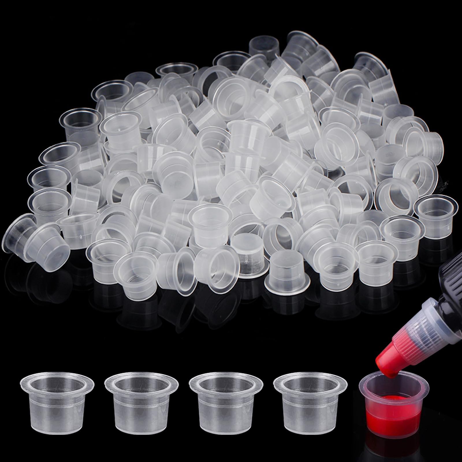 100Pcs/Set Tattoo Ink Cap, Plastic Disposable Microblading Makeup Tattoo Ink Cups with Base,Medium Large Pigment Holder Container(M)