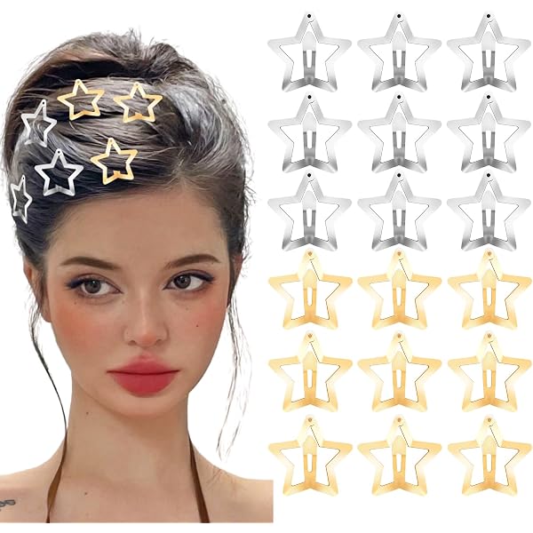 50x Y2K Haarspangen Gold Sterne – Metall, Glitternd, Für Zöpfe & Kurze/lange Haare, Retro Style