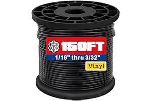 WIROPE DEPOT Black Vinyl Coated Wire Rope - 304 Stainless Steel,1/16 Inch Overmolded to 3/32 Inch for Globe String Lights Hanging,Clotheslines,Outdoor Light Guide Wire(150ft)