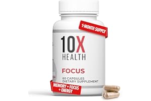 10X HEALTH SYSTEM 10X Health Focus Rhodiola Rosea - Brain Supplements for Memory and Focus - 60 Capsules Focus Supplement, Memory Supplement for Brain Health with Ginkgo Biloba, Huperzine A - Ginkgo Biloba Capsules