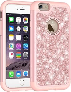 Iphone 6s Case, Iphone 6 phone Case, Cute Girls Women Design Defender Case Bling Glitter Sparkle Hard Shell Armor Hybrid Shockproof Rubber Bumper Cover for Apple iphone 6s and iphone 6 - Rose Gold