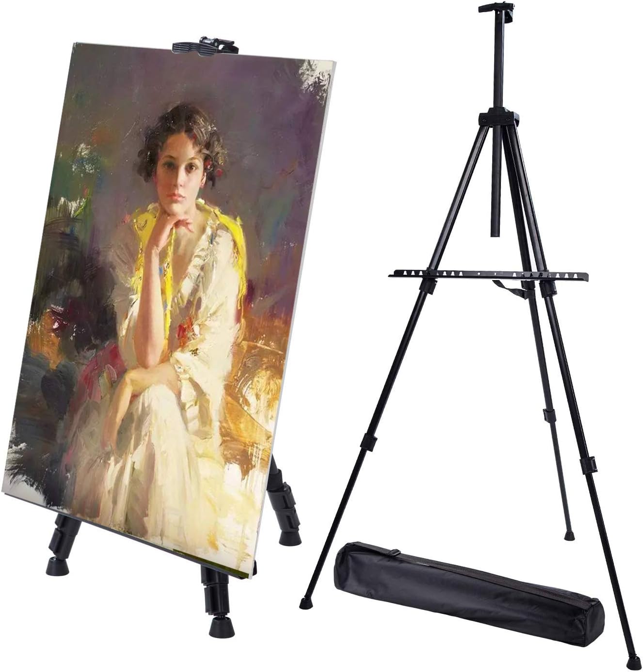 Artist Easels for Display Iron Metal, Stable Base Tripod Display Easel 21" to 66" Sign Stand Poster Holder with Carry Bag Drawing and Displaying Black