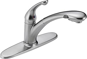 Delta Faucet Signature Single-Handle Kitchen Sink Faucet with Pull Out Sprayer, Arctic Stainless 470-AR-DST