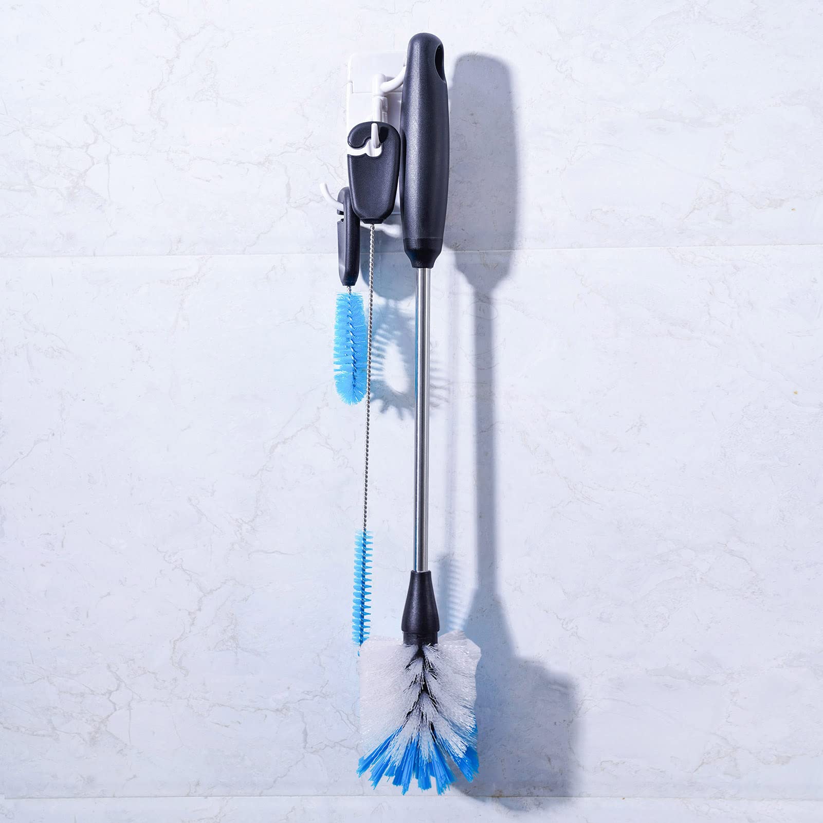 MOSOLAN 3-in-1 Stainless Steel Bottle Brush and Straw Cleaning Set, Long Handle Scrub Brush with Replaceable Head for Water Bottles, Glasswares, Mugs, Flasks, Tumblers, Vases, Flat Head