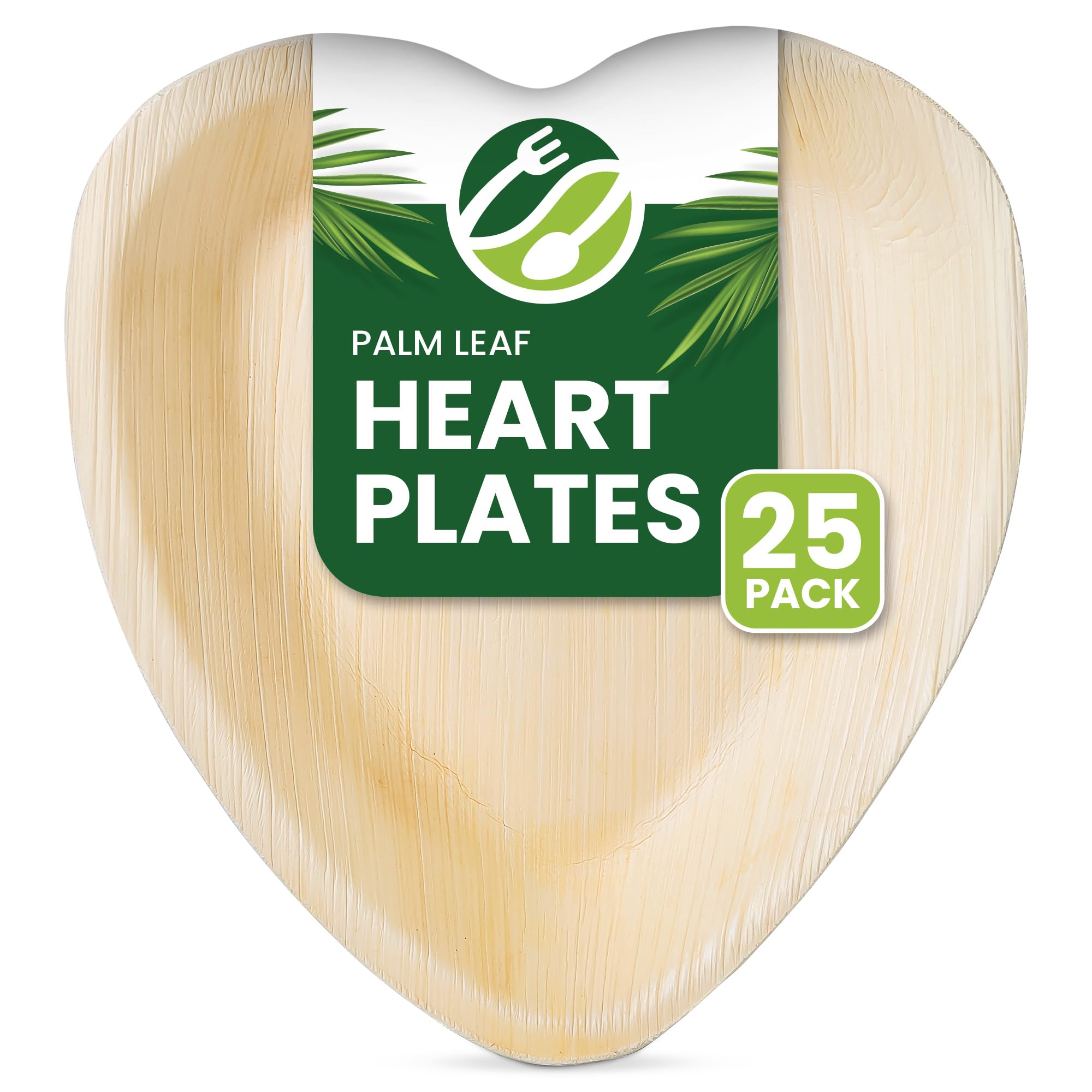 Eco Leaf 16cm Heart-Shaped Palm Leaf Plates – 25 Pack | Compostable, Biodegradable, Eco-Friendly | Sturdy Disposable Dinnerware for Picnic, Wedding, Party, and Events