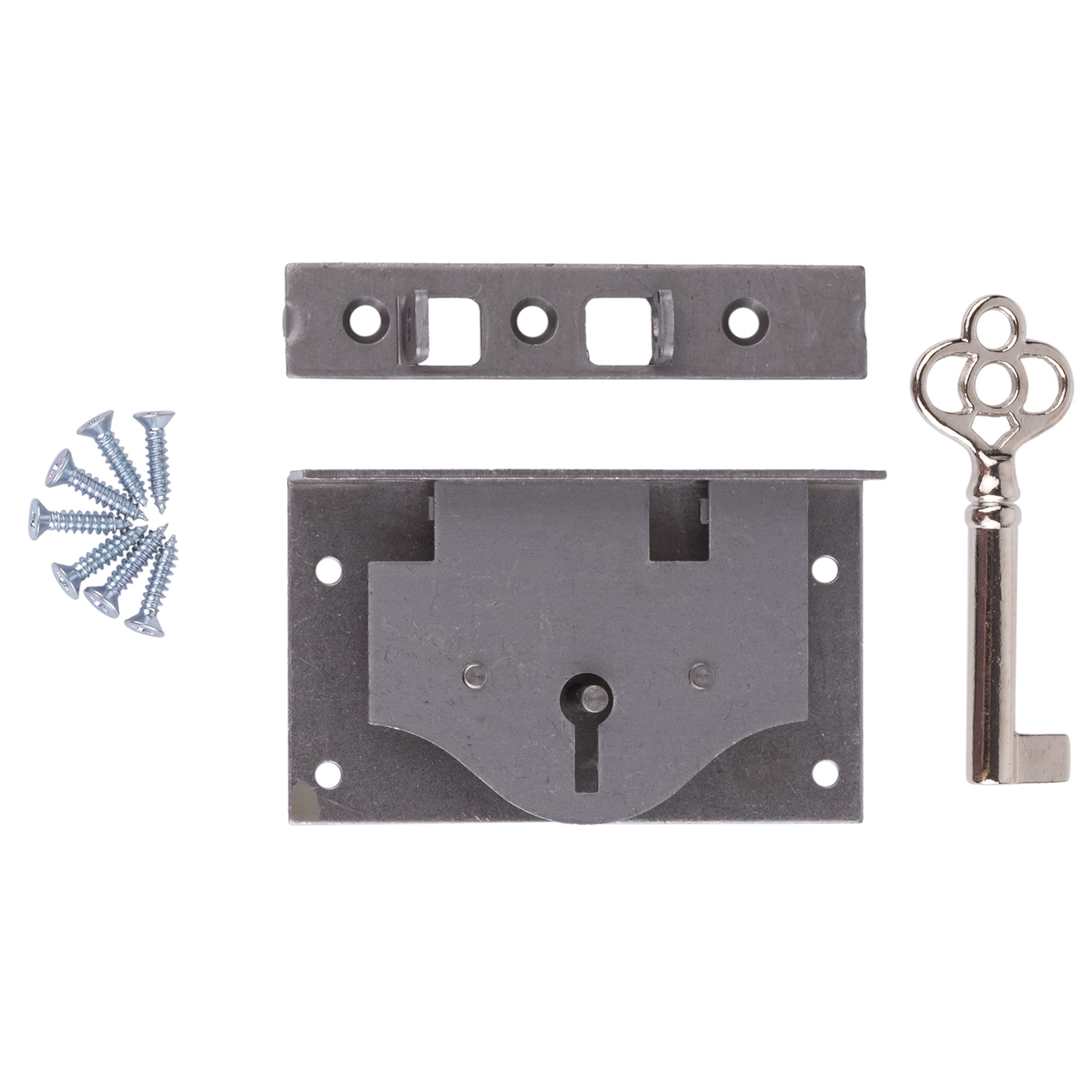 Small Half Mortise Steel Lock for Chest or Box Lid w/Skeleton Key | UA-036-L