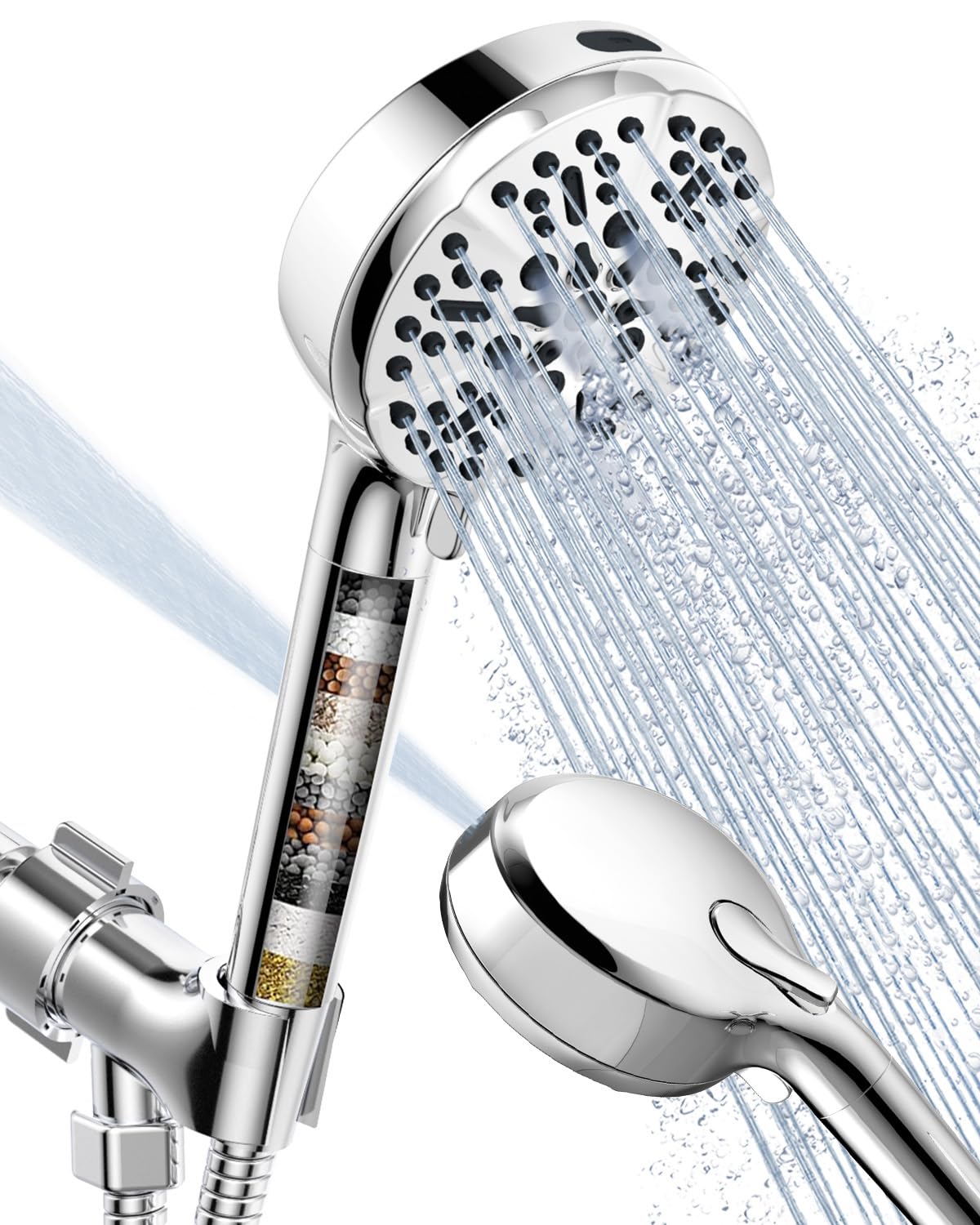 Photo 1 of Filtered Shower Head with Handheld, BOWGER 6 Modes High Pressure Shower Heads with Power Wash Mode and Hard Water Filter, Detachable Hand Held Showerhead Set with Extra Long Hose, Chrome