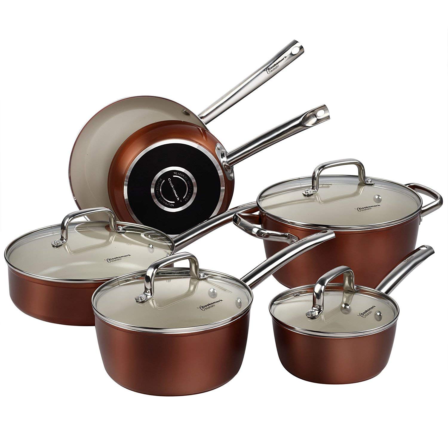 Cooksmark Pots And Pans Set Nonstick Ceramic Cookware Set Copper Finish Dishwasher Safe Oven Safe 10 Piece Buy Online In Aruba At Desertcart 28393765