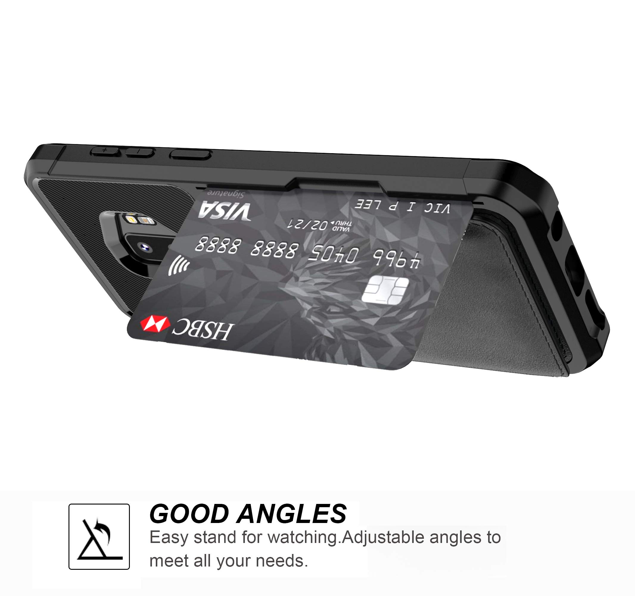 Galaxy S9 Plus Wallet Case, Sumsung S9+ Flip Leather Kickstand Fit Magnetic Wireless Car Charger Mount Slim Durable Shockproof Protective Card Slots Holder Case Cover (Black)