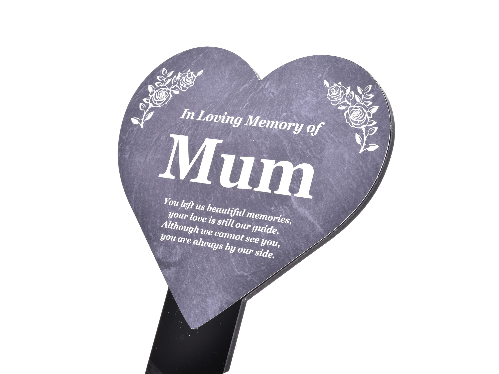 Mum Memorial Heart Shaped Plaque, Grave Marker - printed with remembrance poem, mounted on a sturdy acrylic stake