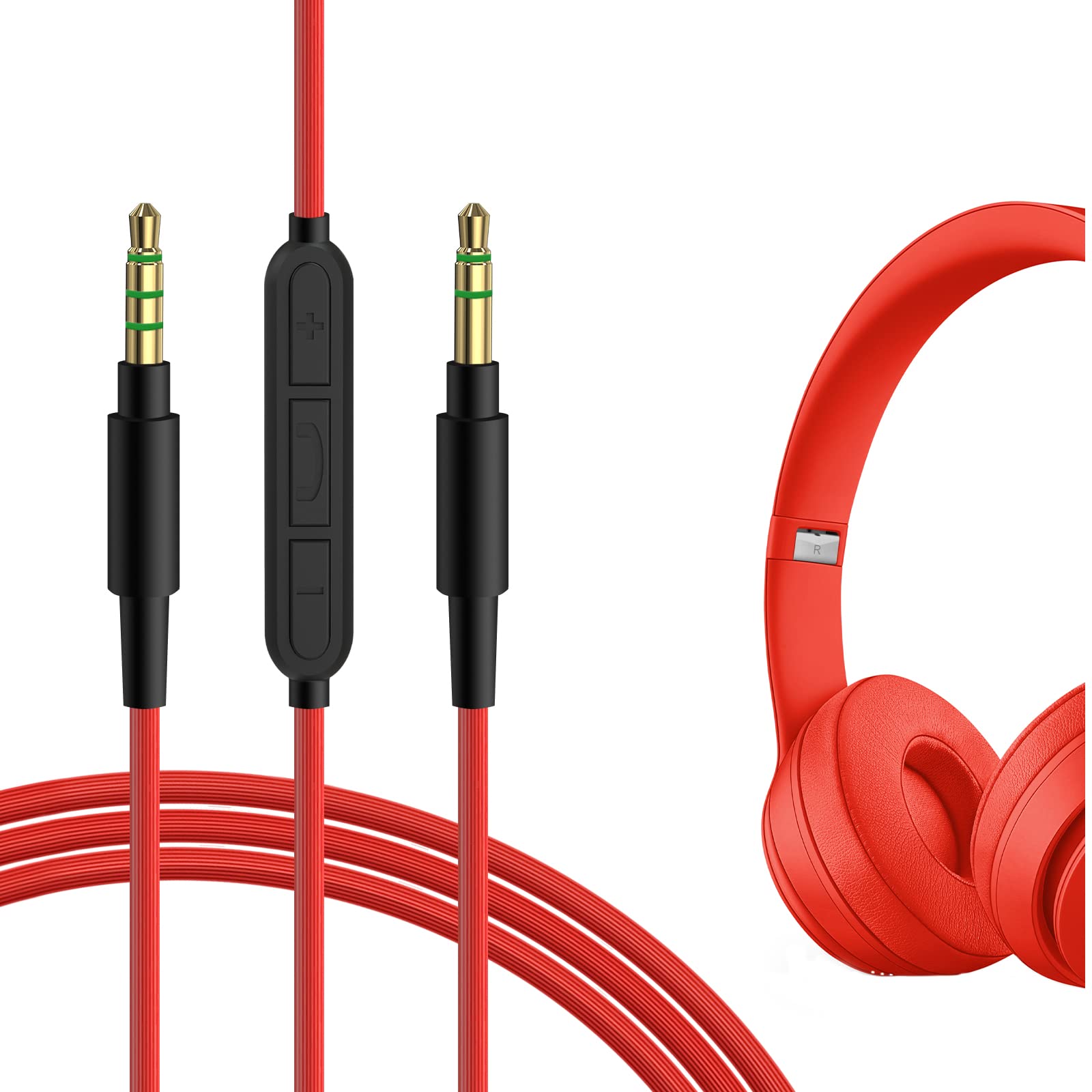 GEEKRIA Audio Cable with Mic Compatible with Beats Solo 4, Studio Pro, Studio3 Headphones Cable, 1/8" (3.5mm) to 3.5mm Replacement Stereo Cord with Inline Microphone and Volume Control (4ft/1.2m)