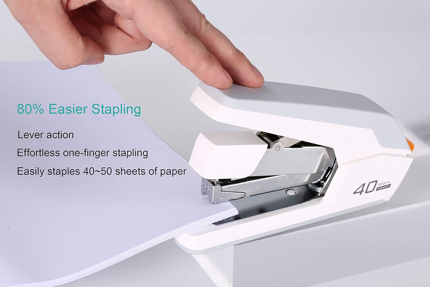 Deli Effortless Desktop Stapler, 40-50 Sheet Capacity, One Finger Touch Stapling, Easy to Load Ergonomic Heavy Duty Stapler, Includes 1500 Staples and Staple Remover : Office Products