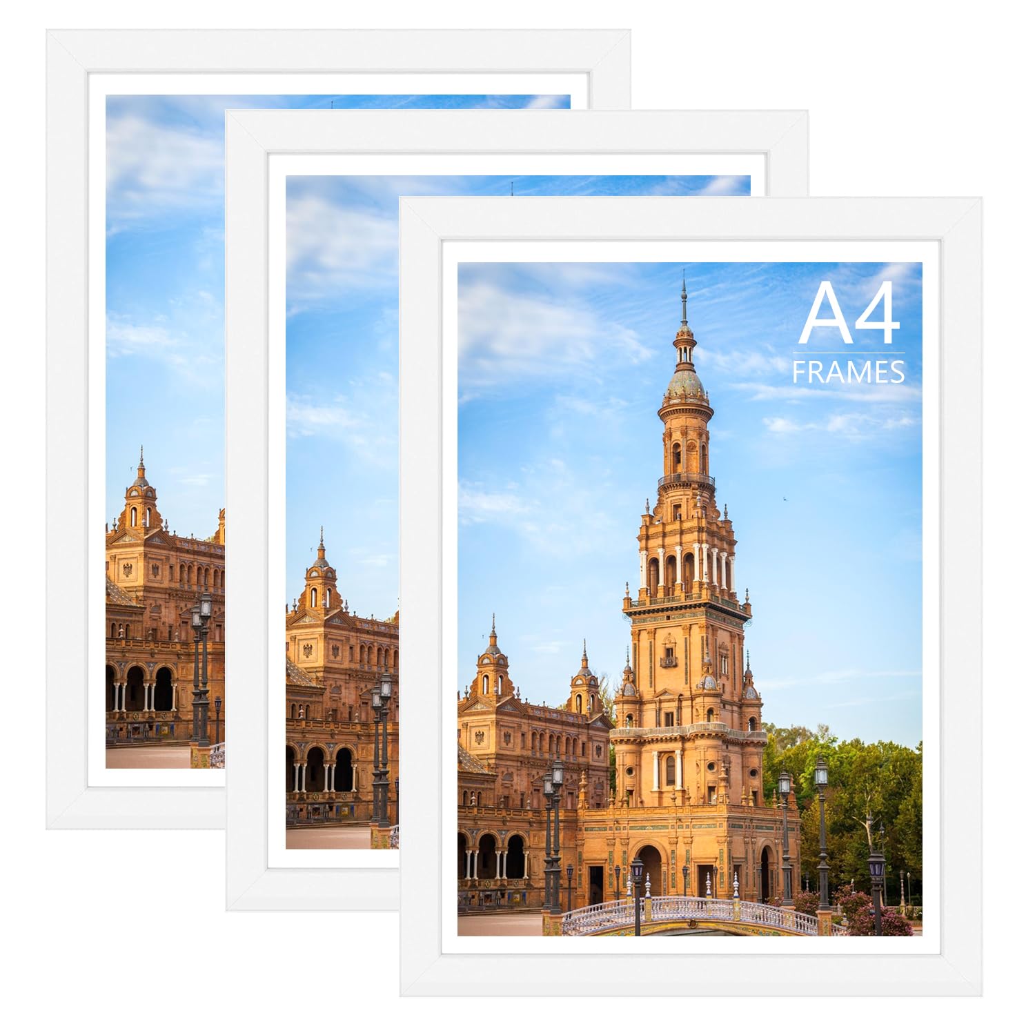 Uhogo A4 Photo Frame Set of 3, Classic White Picture Frames with High-Definition Perspex Front, 21x29.7 cm Wall & Tabletop Display, Modern Gallery Frames for Home & Office