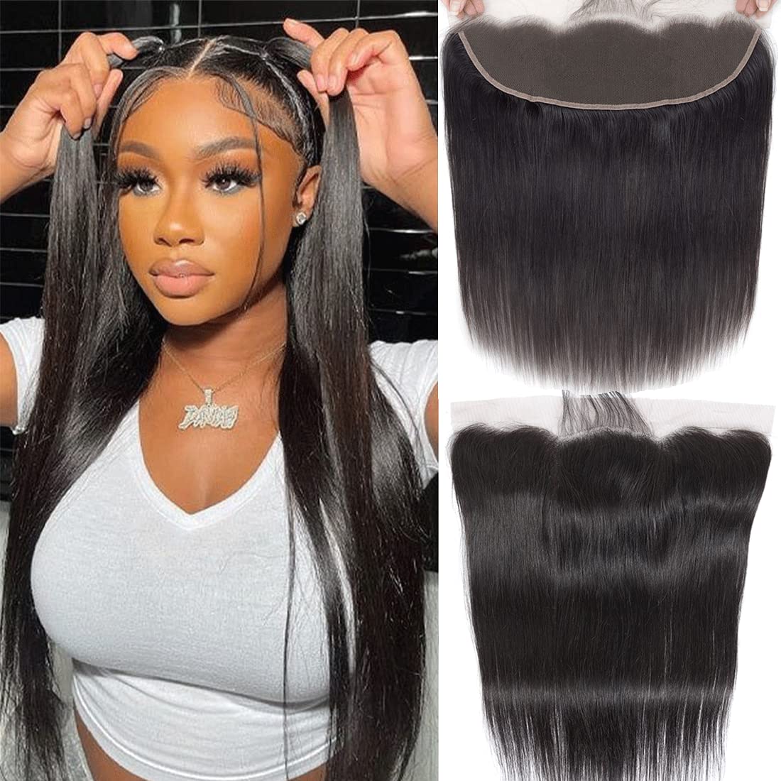 DUAUJUIU Lace Frontal 13x4 Straight HD Transparent Lace Closures Human Hair Frontal Closure Pre Plucked with Natural Hairline Free Part Ear to Ear Brazilian Hair for Women 20 Inch โ image 1