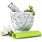 Marble Mortar and Pestle Set - Beautiful Polished White and Grey Veined Marble Mortar and Pestle Set with Garlic Peeler…