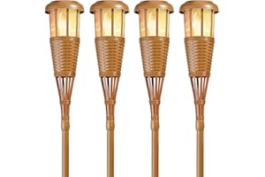 Newhouse Lighting FLTORCH4AZ Solar-Powered Flickering Flame Outdoor Island Torches 4-Pack Bamboo