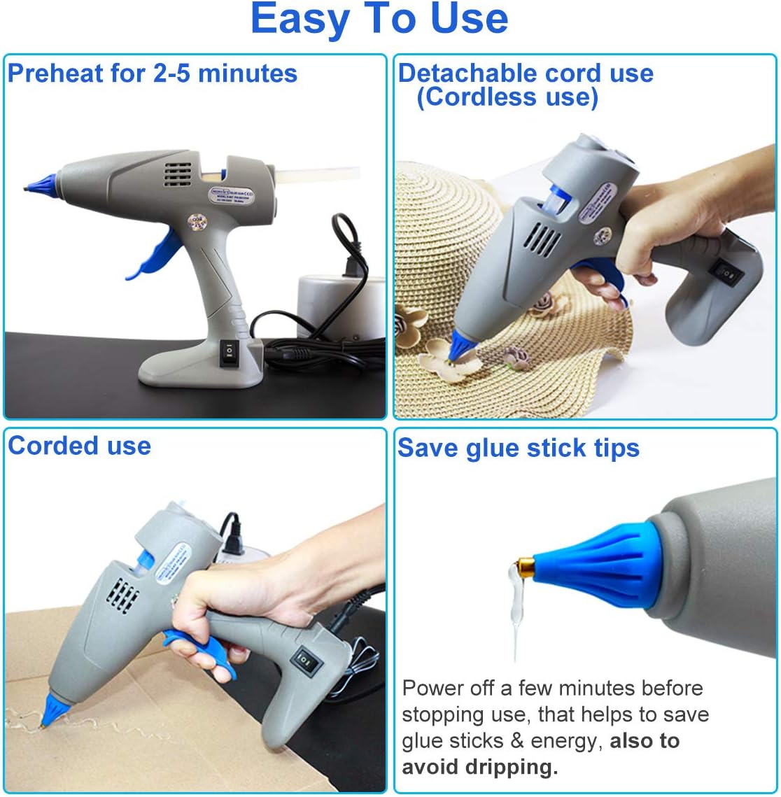 Hot Glue Gun - Monvict Full Size 80/120W Dual Power Heavy Duty Glue Gun, Corded & Detachable Cord Use, Base Stand Hot Melt Glue Gun Industrial for DIY, Home Repairs, Arft Crafts with 12 Glue Sticks: Home Improvement