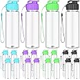 20 Pcs Clear Plastic Water Bottles Bulk, 18 oz Reusable Sports Water Bottles with Handle Strap, Leak Proof Flip Top Water Bot