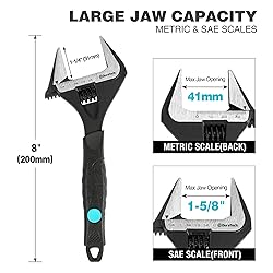 DURATECH 8-Inch Adjustable Wrench, Wide Jaw Opening