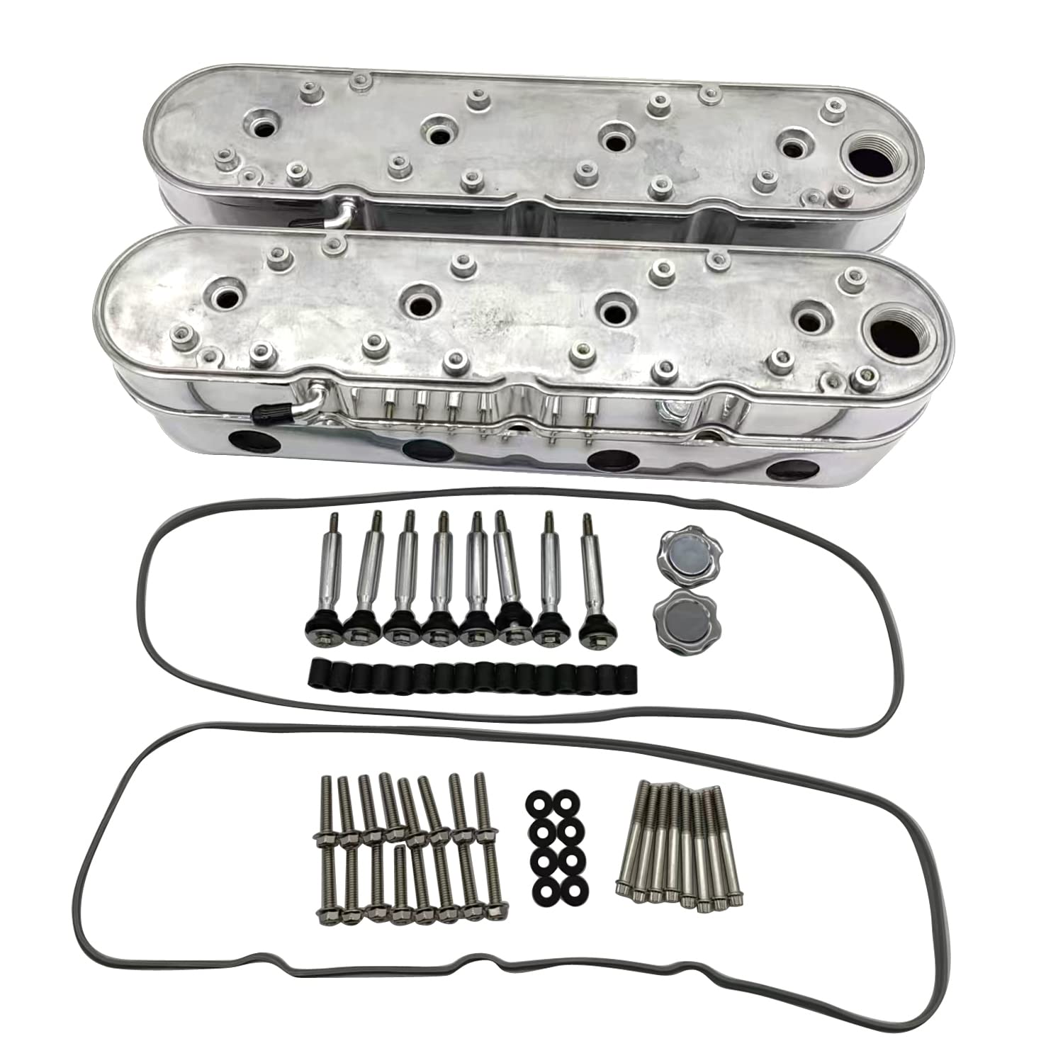 Photo 1 of 1 Pair 2pcs/Set Valve Cover Satin Finned Vintage Hidden Cast Aluminum Valve Cover with Coil Mounts Compatible with Chevy LS LS1, LS2, LS3, LS6, and LS7 Engines.