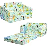 decalsweet Foldable Kids Sofas Couch 2 in 1 Children Convertible Sofa to Lounger Flip Open Toddlers Sofa Bed