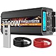 3000W Power Inverter 12V DC to AC 110V/120V (Peak) 6000W Converter 3 sockets car Inverter with Remote Control and LED Display 3.4A USB Port